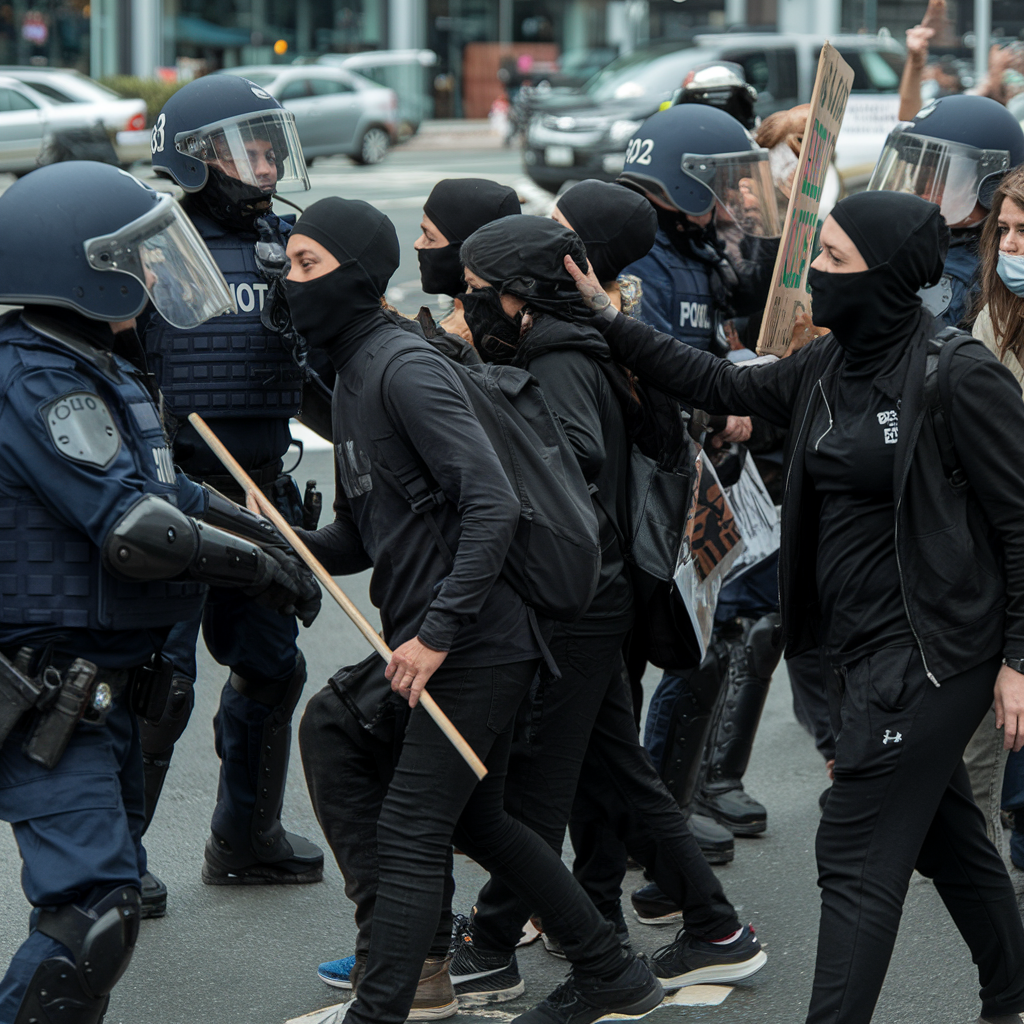 Black Bloc encountering Riot Police