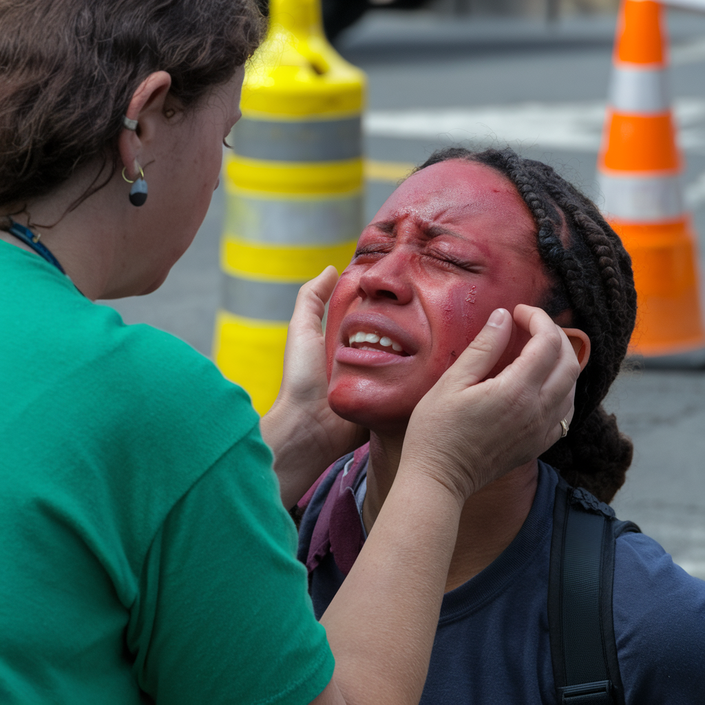 Assisting a protestor who has been hit with tear gas